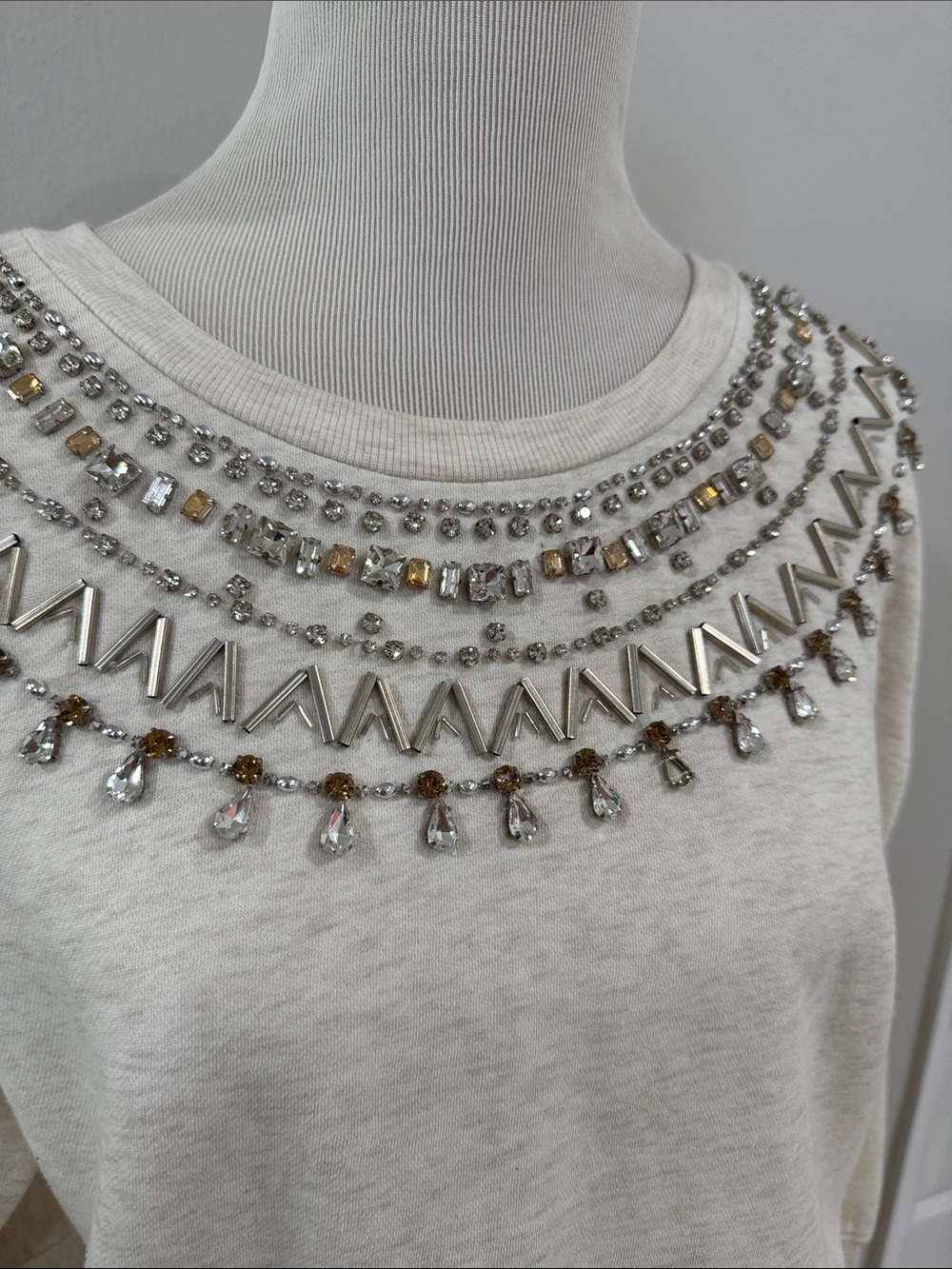 Maeve Anthropologie NWOT Cream Embellished jeweled Crewneck Sweatshirt - Picture 5 of 10
